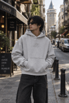 YIKAMALI DKPW GÖĞÜS NAKIŞ BASKILI KAPŞONLU SWEATSHIRT GRİ
