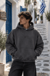 YIKAMALI DKPW GÖĞÜS NAKIŞ BASKILI KAPŞONLU SWEATSHIRT SİYAH