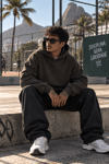 YIKAMALI DKPW GÖĞÜS NAKIŞ BASKILI KAPŞONLU SWEATSHIRT KAHVE
