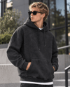 YIKAMALI ÜÇ İPLİK ŞARDONLU SWEATSHIRT SİYAH