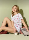 Kiraz Desenli Bisiklet Yaka Şortlu Pijama Takımı