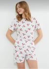 Kiraz Desenli Bisiklet Yaka Şortlu Pijama Takımı