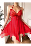 Kırmızı Butterfly Kelebek Detaylı Babydoll Gecelik Takım