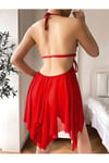 Kırmızı Butterfly Kelebek Detaylı Babydoll Gecelik Takım
