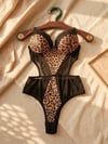 Leopar Desenli Transparan Detaylı Destekli Bodysuit