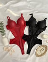 Transparan Dantelli Modern Kırmızı ve Siyah İkili Bodysuit
