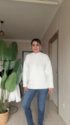 Beyaz Yarım Balıkçı Triko Kazak