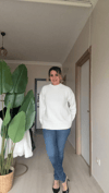Beyaz Yarım Balıkçı Triko Kazak
