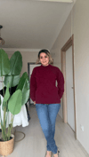 Bordo Yarım Balıkçı Triko Kazak