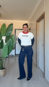 Ekru Logo Detaylı Crop Triko
