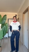 Ekru Logo Detaylı Crop Triko
