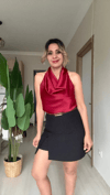 Kırmızı Saten Degaje Bluz