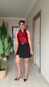 Kırmızı Saten Degaje Bluz