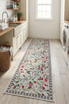 Flower Kaymaz Taban Makinede Yıkanabilir Dijital Baskılı Halı Kilim Yolluk
