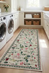 Flower Kaymaz Taban Makinede Yıkanabilir Dijital Baskılı Halı Kilim Yolluk