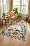 Flower Kaymaz Taban Makinede Yıkanabilir Dijital Baskılı Halı Kilim Yolluk