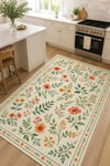 Flower Kaymaz Taban Makinede Yıkanabilir Dijital Baskılı Şönil Kilim Halı Yolluk