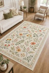 Flower Kaymaz Taban Makinede Yıkanabilir Dijital Baskılı Şönil Kilim Halı Yolluk