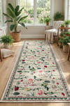Flower Kaymaz Taban Makinede Yıkanabilir Dijital Baskılı Halı Kilim Yolluk
