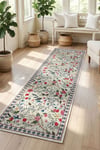 Flower Kaymaz Taban Makinede Yıkanabilir Dijital Baskılı Halı Kilim Yolluk