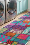 Flower Patchwork Desenli Kaymaz Taban Makinede Yıkanabilir Dijital Baskılı Yolluk Halı Kilim