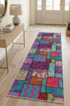 Flower Patchwork Desenli Kaymaz Taban Makinede Yıkanabilir Dijital Baskılı Yolluk Halı Kilim