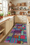 Flower Patchwork Desenli Kaymaz Taban Makinede Yıkanabilir Dijital Baskılı Yolluk Halı Kilim