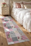 Flower Patchwork Desenli Kaymaz Taban Makinede Yıkanabilir Dijital Baskılı Yolluk Halı Kilim