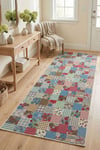 Flower Patchwork Desenli Kaymaz Taban Makinede Yıkanabilir Dijital Baskılı Yolluk Halı Kilim