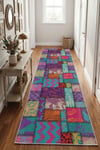 Flower Patchwork Desenli Kaymaz Taban Makinede Yıkanabilir Dijital Baskılı Yolluk Halı Kilim