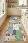 Flower Patchwork Desenli Kaymaz Taban Makinede Yıkanabilir Dijital Baskılı Yolluk Halı Kilim