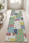 Flower Patchwork Desenli Kaymaz Taban Makinede Yıkanabilir Dijital Baskılı Yolluk Halı Kilim