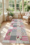 Flower Patchwork Desenli Kaymaz Taban Makinede Yıkanabilir Dijital Baskılı Yolluk Halı Kilim
