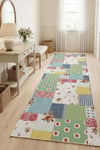 Flower Patchwork Desenli Kaymaz Taban Makinede Yıkanabilir Dijital Baskılı Yolluk Halı Kilim