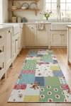 Flower Patchwork Desenli Kaymaz Taban Makinede Yıkanabilir Dijital Baskılı Yolluk Halı Kilim