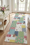 Flower Patchwork Desenli Kaymaz Taban Makinede Yıkanabilir Dijital Baskılı Yolluk Halı Kilim