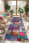 Flower Patchwork Desenli Kaymaz Taban Makinede Yıkanabilir Dijital Baskılı Yolluk Halı Kilim