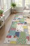 Flower Patchwork Desenli Kaymaz Taban Makinede Yıkanabilir Dijital Baskılı Yolluk Halı Kilim