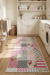 Flower Patchwork Desenli Kaymaz Taban Makinede Yıkanabilir Dijital Baskılı Yolluk Halı Kilim