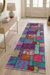 Flower Patchwork Desenli Kaymaz Taban Makinede Yıkanabilir Dijital Baskılı Yolluk Halı Kilim
