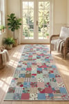 Flower Patchwork Desenli Kaymaz Taban Makinede Yıkanabilir Dijital Baskılı Yolluk Halı Kilim