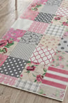 Flower Patchwork Desenli Kaymaz Taban Makinede Yıkanabilir Dijital Baskılı Yolluk Halı Kilim