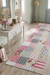 Flower Patchwork Desenli Kaymaz Taban Makinede Yıkanabilir Dijital Baskılı Yolluk Halı Kilim
