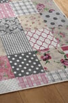 Flower Patchwork Desenli Kaymaz Taban Makinede Yıkanabilir Dijital Baskılı Yolluk Halı Kilim
