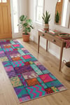 Flower Patchwork Desenli Kaymaz Taban Makinede Yıkanabilir Dijital Baskılı Yolluk Halı Kilim