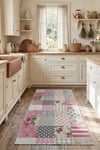 Flower Patchwork Desenli Kaymaz Taban Makinede Yıkanabilir Dijital Baskılı Yolluk Halı Kilim