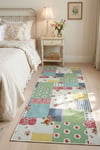 Flower Patchwork Desenli Kaymaz Taban Makinede Yıkanabilir Dijital Baskılı Yolluk Halı Kilim