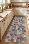 Flower Patchwork Desenli Kaymaz Taban Makinede Yıkanabilir Dijital Baskılı Yolluk Halı Kilim