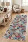 Flower Patchwork Desenli Kaymaz Taban Makinede Yıkanabilir Dijital Baskılı Yolluk Halı Kilim