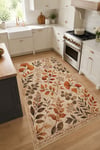 Flower Yaprak Desenli Kaymaz Taban Makinede Yıkanabilir Dijital Baskılı Şönil Halı Kilim Yolluk
